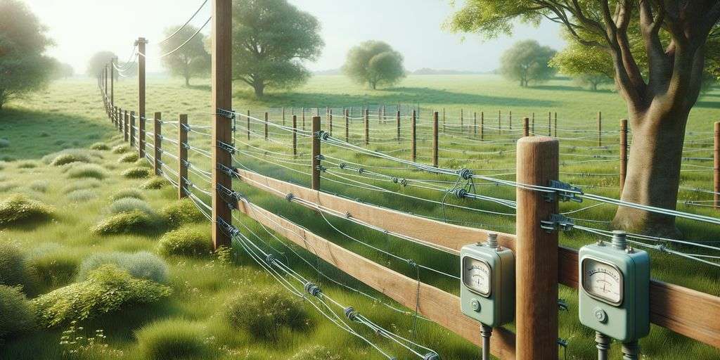 electric fence in rural setting with power meter
