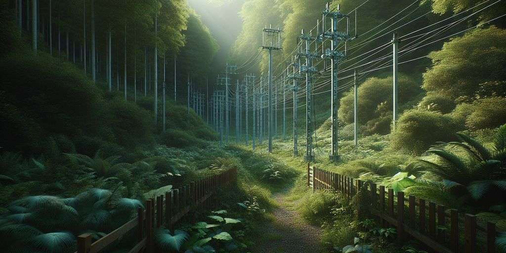 electric fence in a wooden area