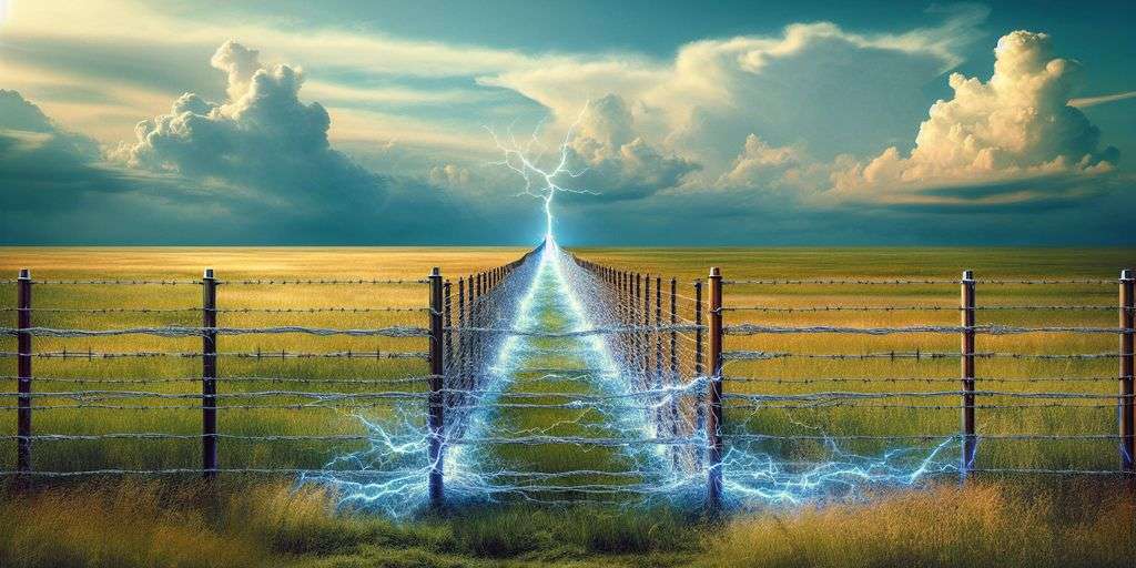 electric fence in a field with high voltage signs