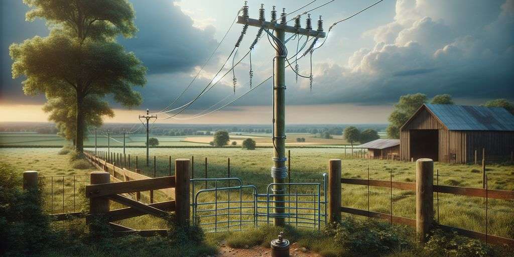 electric fence in rural setting with grounding rod