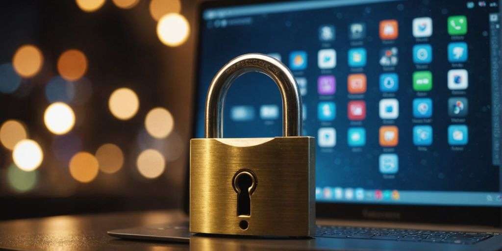 Secure remote access with a padlock and computer screen.