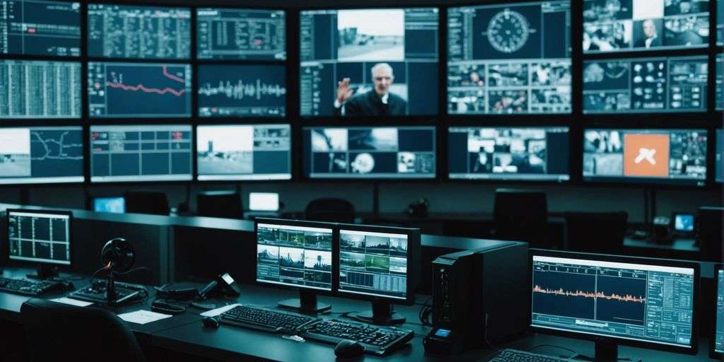 CCTV cameras and monitor in control room for surveillance.