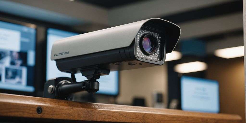 CCTV camera, pound sign, insurance policy document