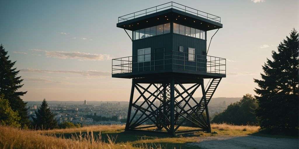 Watchtower design with storage and system planning elements.