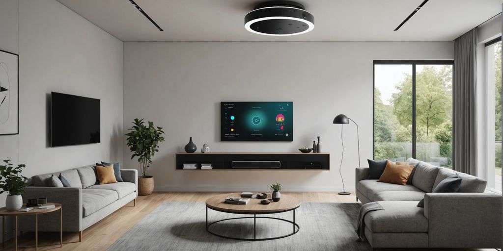 Smart home devices in a modern living room.