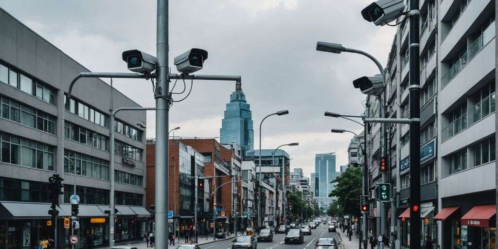 CCTV cameras monitoring city streets