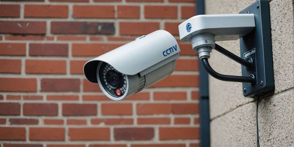 CCTV camera with digital padlock icon