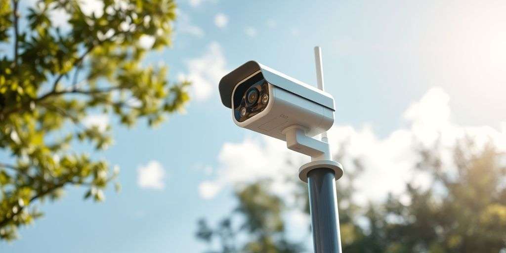 Solar-powered wifi camera on a pole