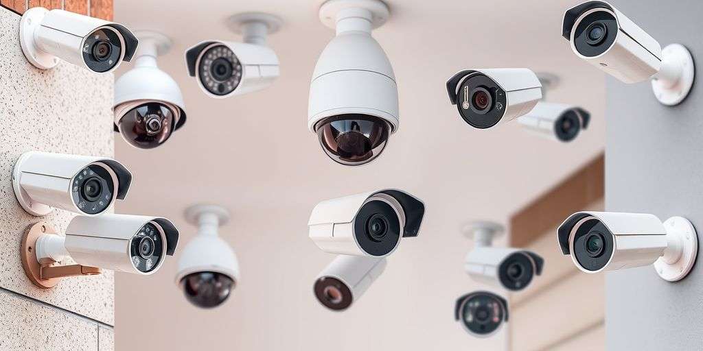 Outdoor security cameras mounted on different surfaces