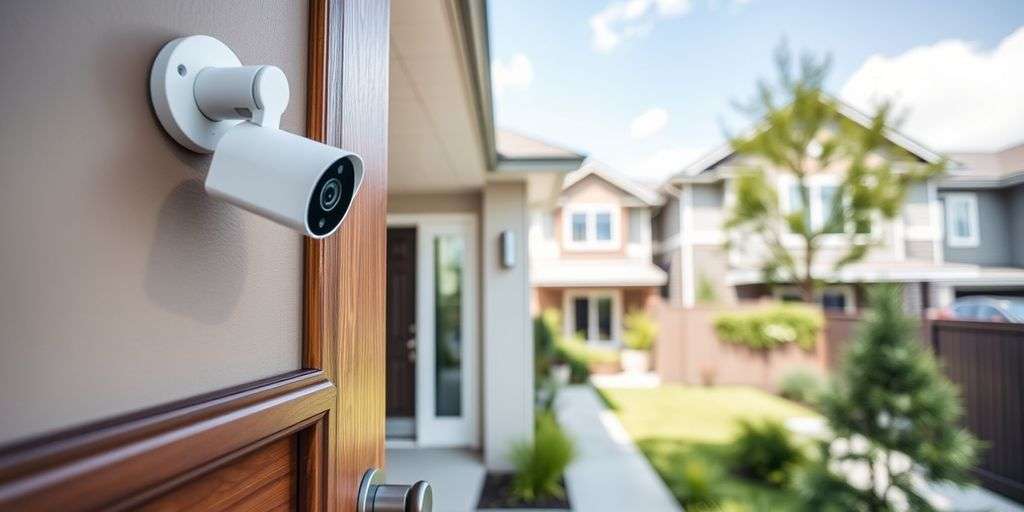Modern home with security camera and smart lock