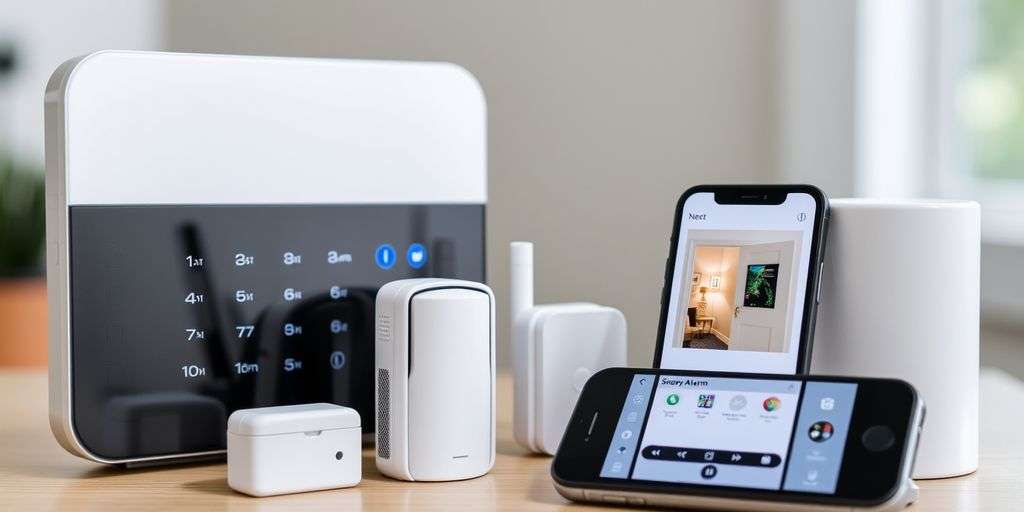 Smart home alarm kit with control panel and sensors