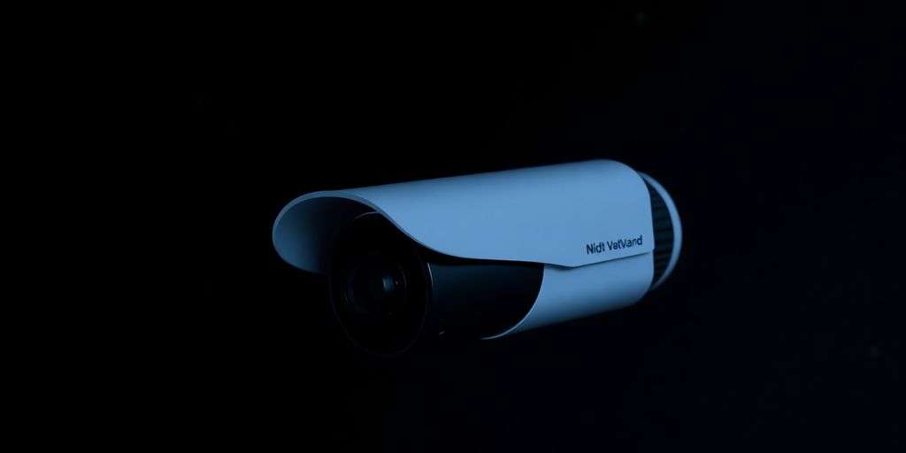 Night vision camera against a dark backdrop with stars.