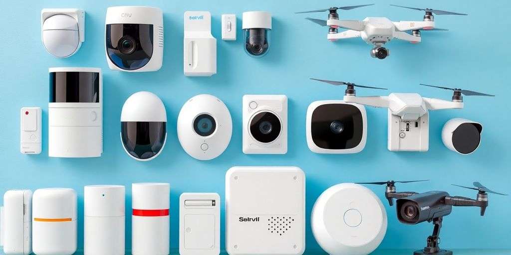 Various security devices like sensors and drones.