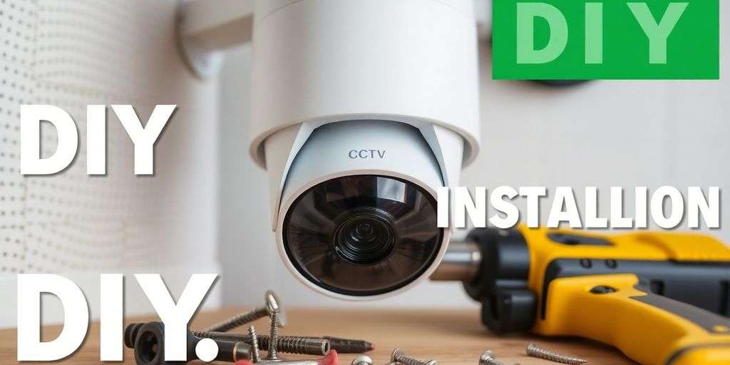 CCTV camera with installation tools on a surface.