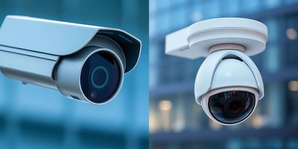 Analogue CCTV camera and modern IP camera side by side.
