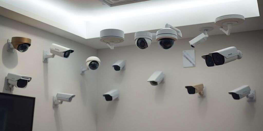 Different CCTV cameras in a modern security setup.